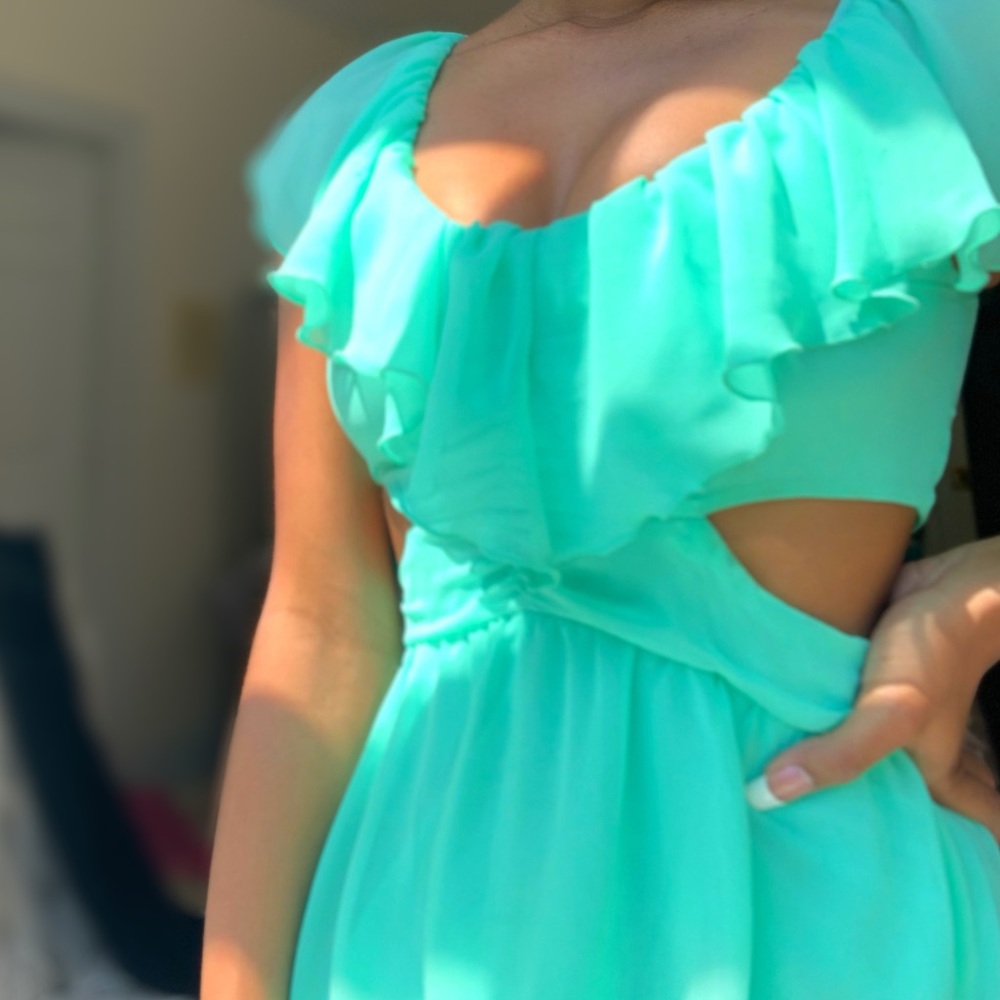 Aqua/Teal Cut Out Ruffle Dress
